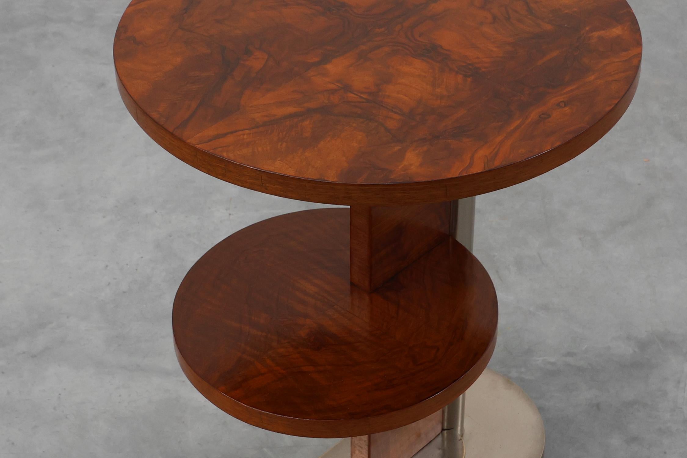 Cromo Tavolino modernista Art Déco a due piani, Francia, 1925 ca. 1925 in vendita