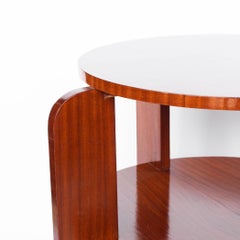 Art Deco Two-Tiered Solid Pine Side Table with Striped Mahogany, French, 1930s