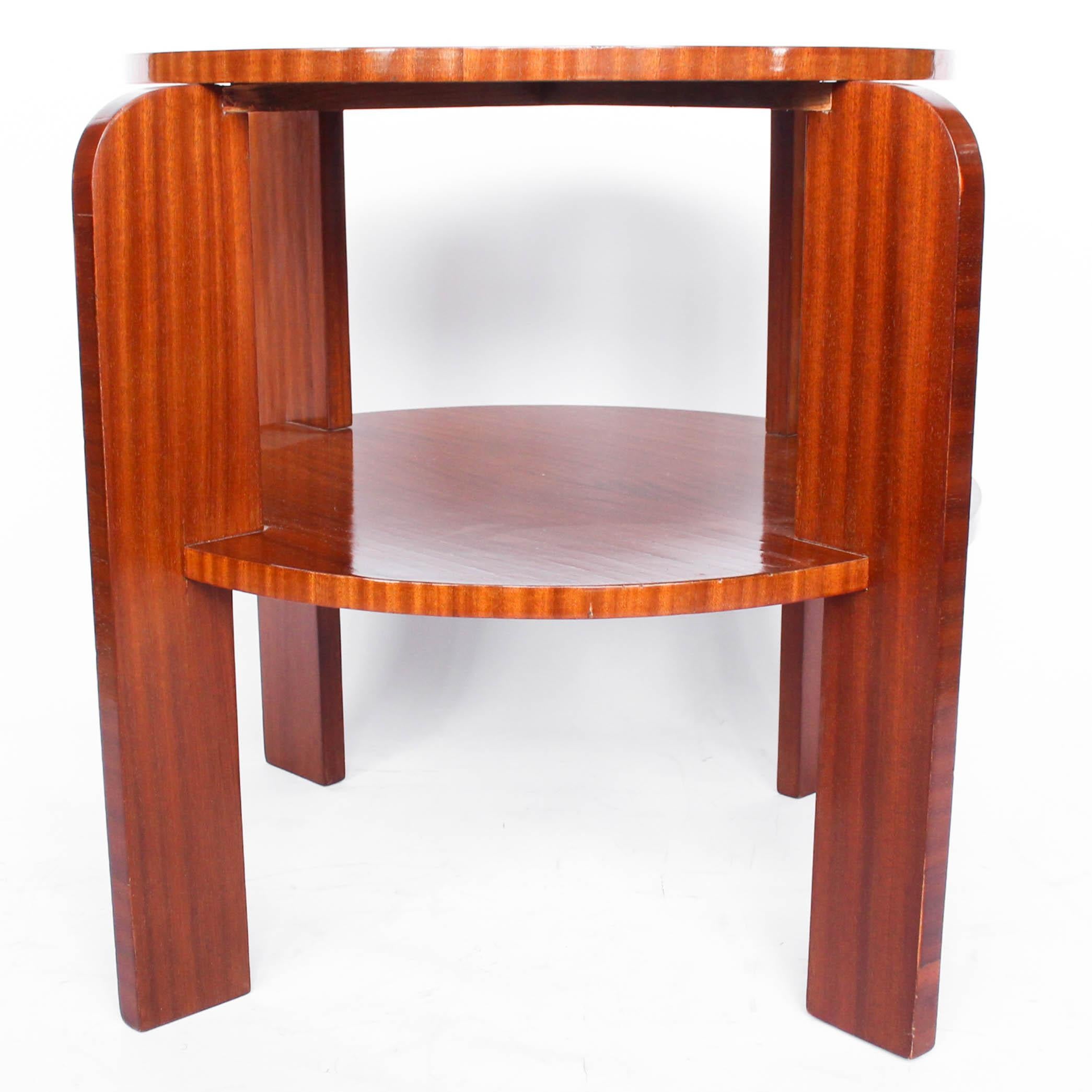 Art Deco Two-Tiered Solid Pine Side Table with Striped Mahogany, French, 1930s In Good Condition For Sale In Forest Row, East Sussex