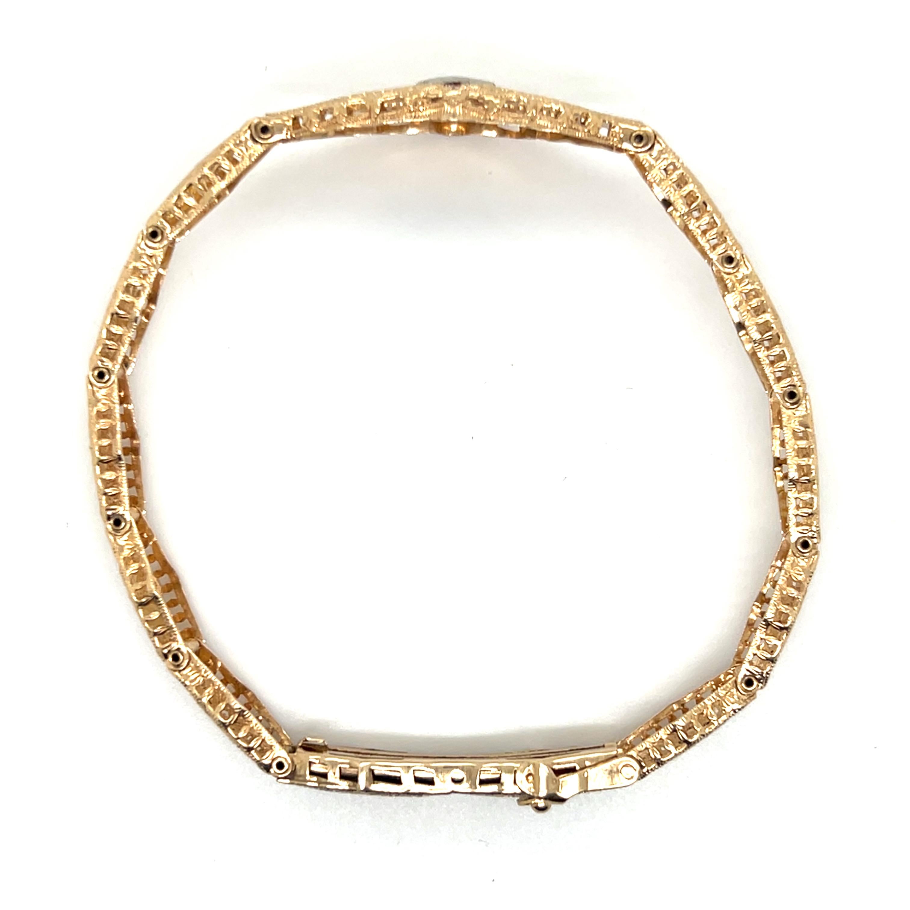Art Deco Two Tone 10k and Diamond Filigree Openwork Bracelet 1930s For Sale 5