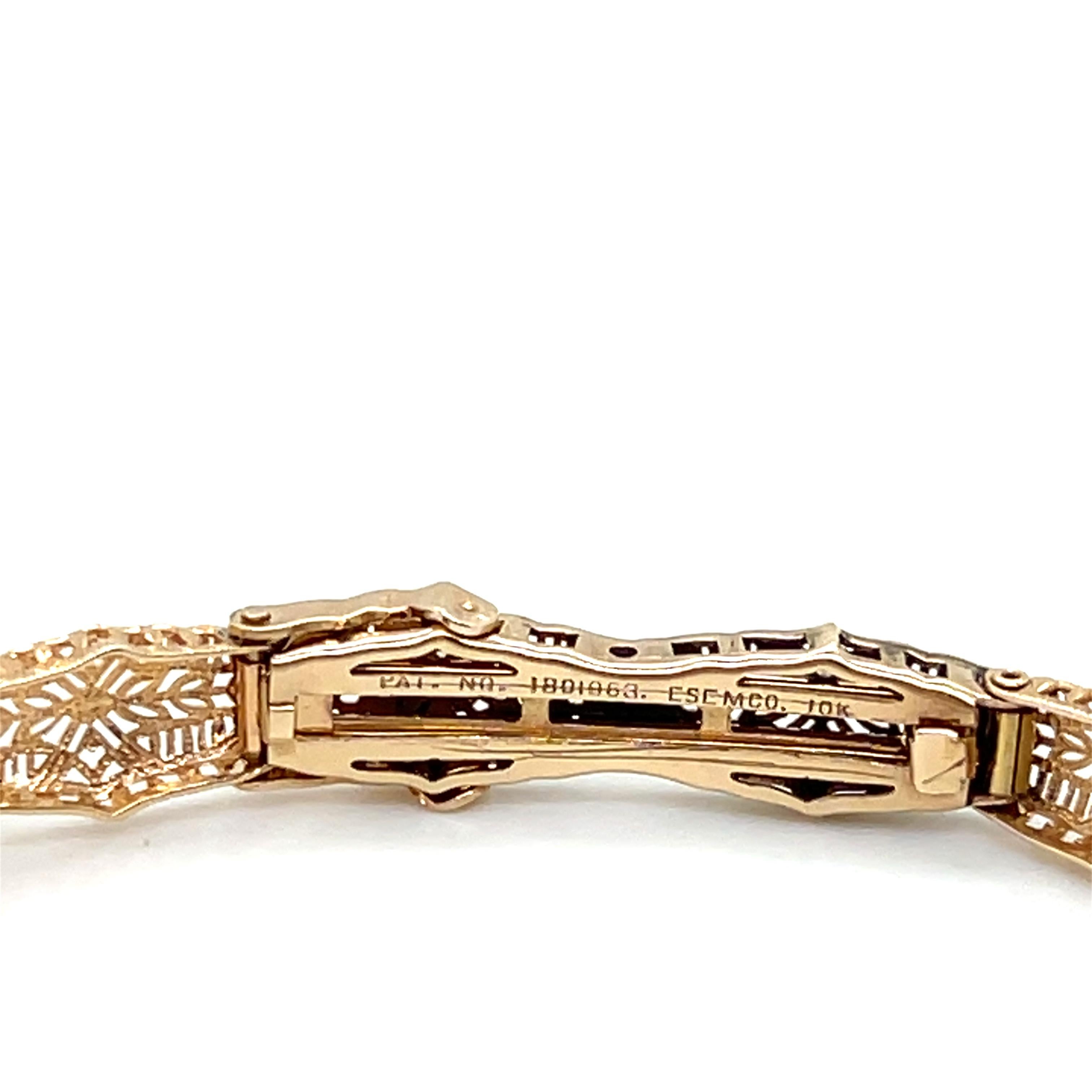 Art Deco Two Tone 10k and Diamond Filigree Openwork Bracelet 1930s For Sale 4