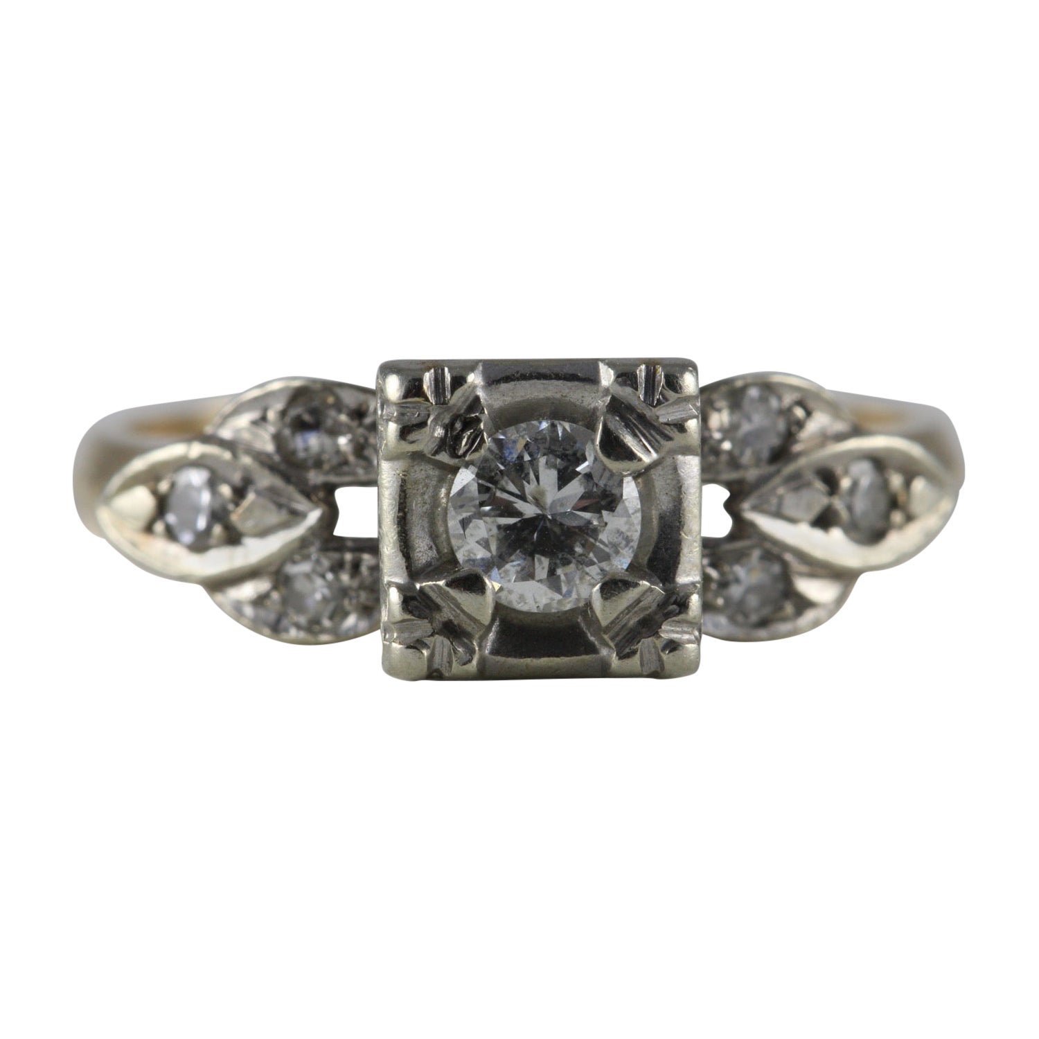 Art Deco Two-Tone 14K Gold Diamond Ring For Sale