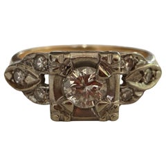 Art Deco Two-Tone 14K White and Yellow Gold Diamond Ring