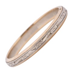 Art Deco Two-Tone 14K White and Yellow Gold Floral and Geometric Engraved Band