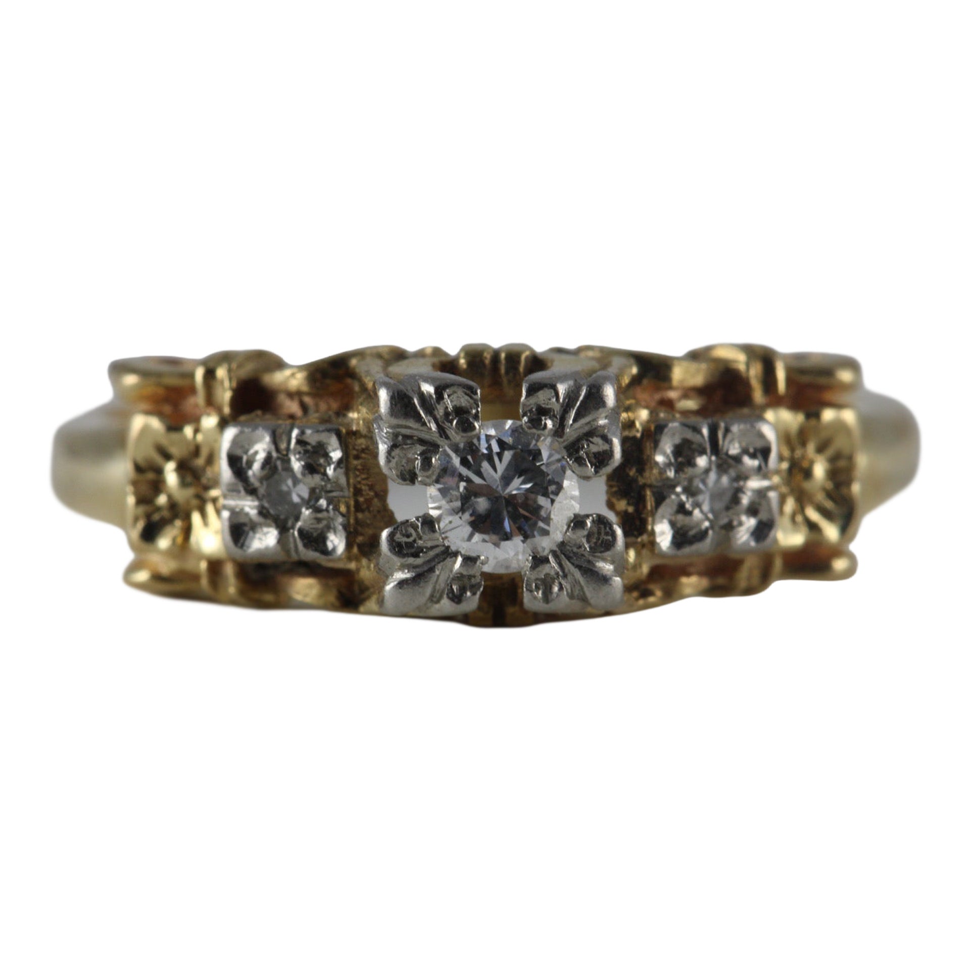 Zweifarbiger floraler Diamantring im Art-Deco-Stil