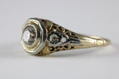 Art Deco Two Tone Diamond Solitaire Engagement Ring