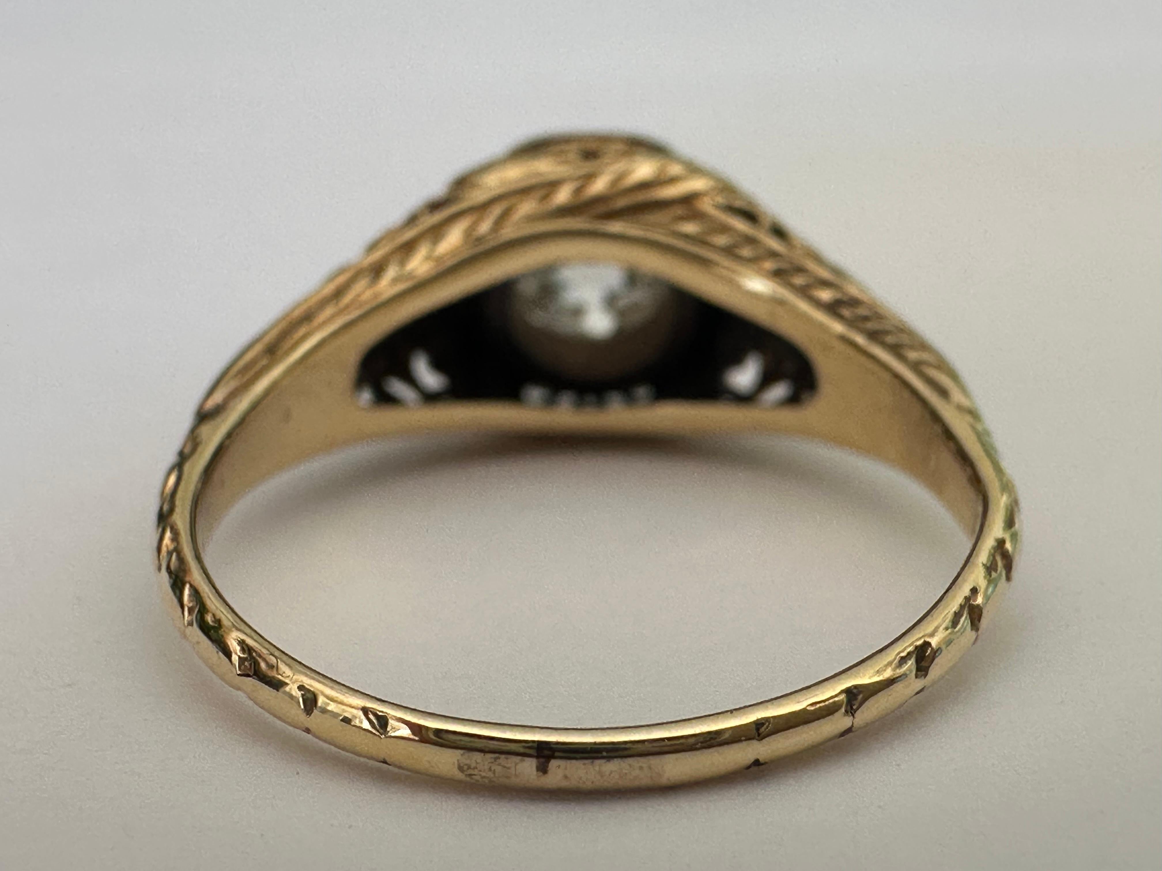 Anello di fidanzamento solitario con diamante bicolore Art Deco In condizioni buone in vendita a Denver, CO