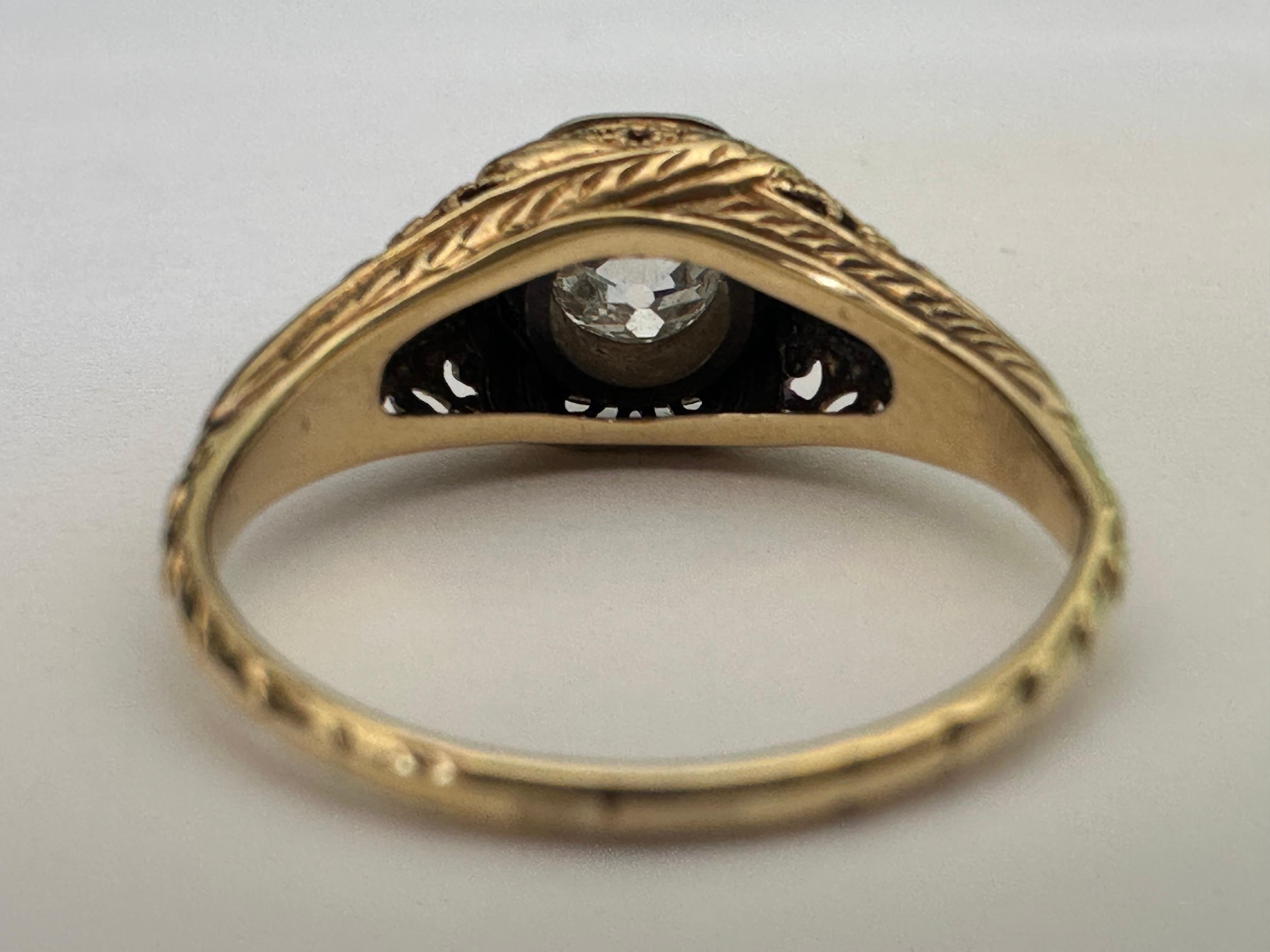 Donna Anello di fidanzamento solitario con diamante bicolore Art Deco in vendita