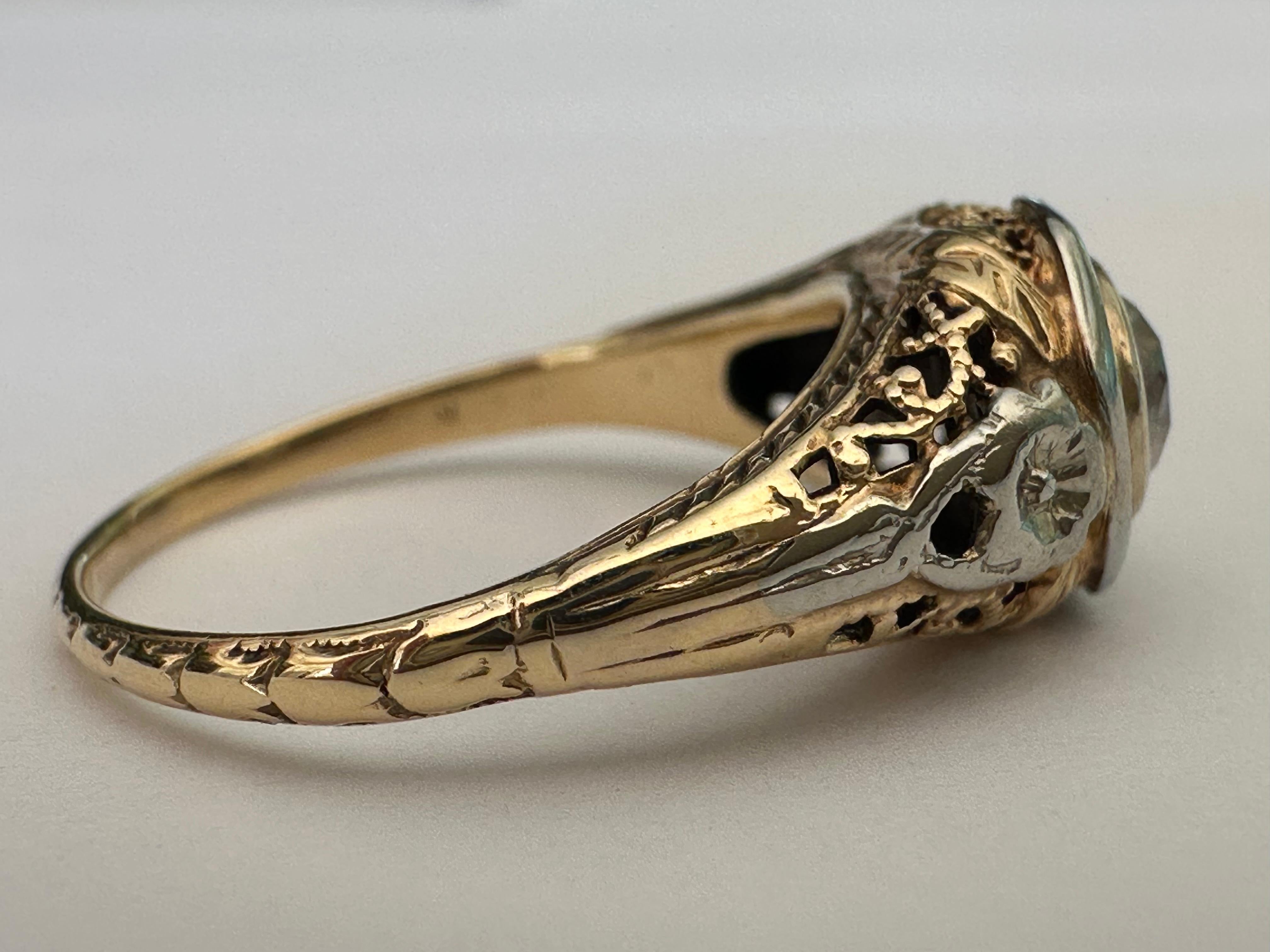 Anello di fidanzamento solitario con diamante bicolore Art Deco in vendita 1