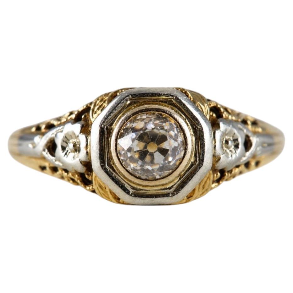 Art Deco Two-Tone Diamond Solitaire Engagement Ring