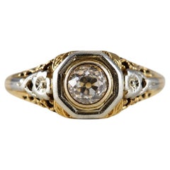 Art Deco Two-Tone Diamond Solitaire Engagement Ring