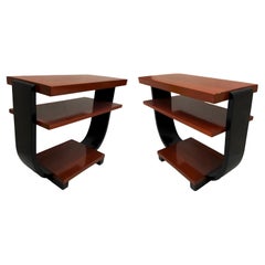 Zweifarbige geometrische Art-Déco-Beistelltische von Gilbert Rohde für Brown Saltman, Paar