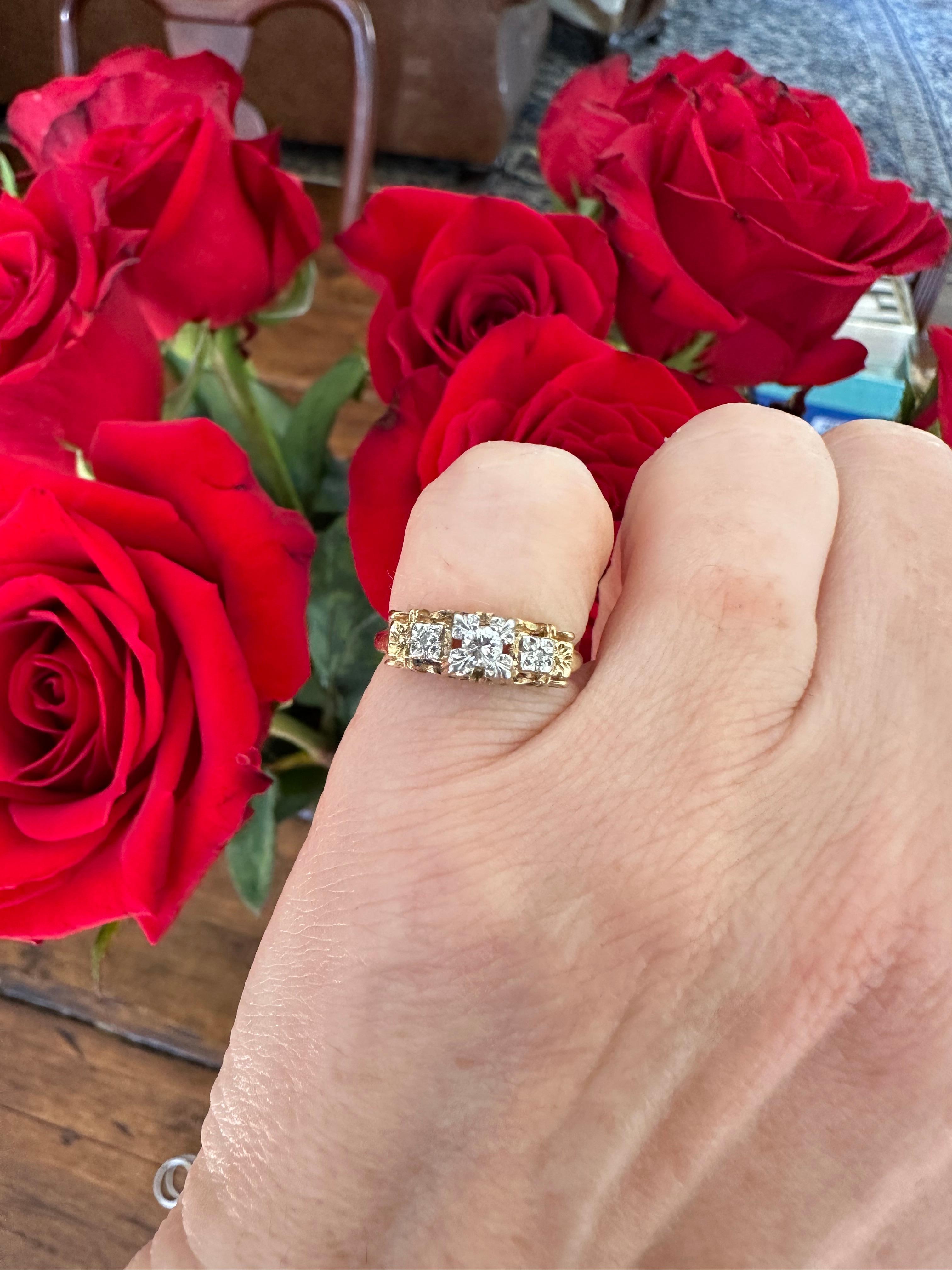 Art Deco Two-Tone Petite Diamond Flower Ring For Sale 6