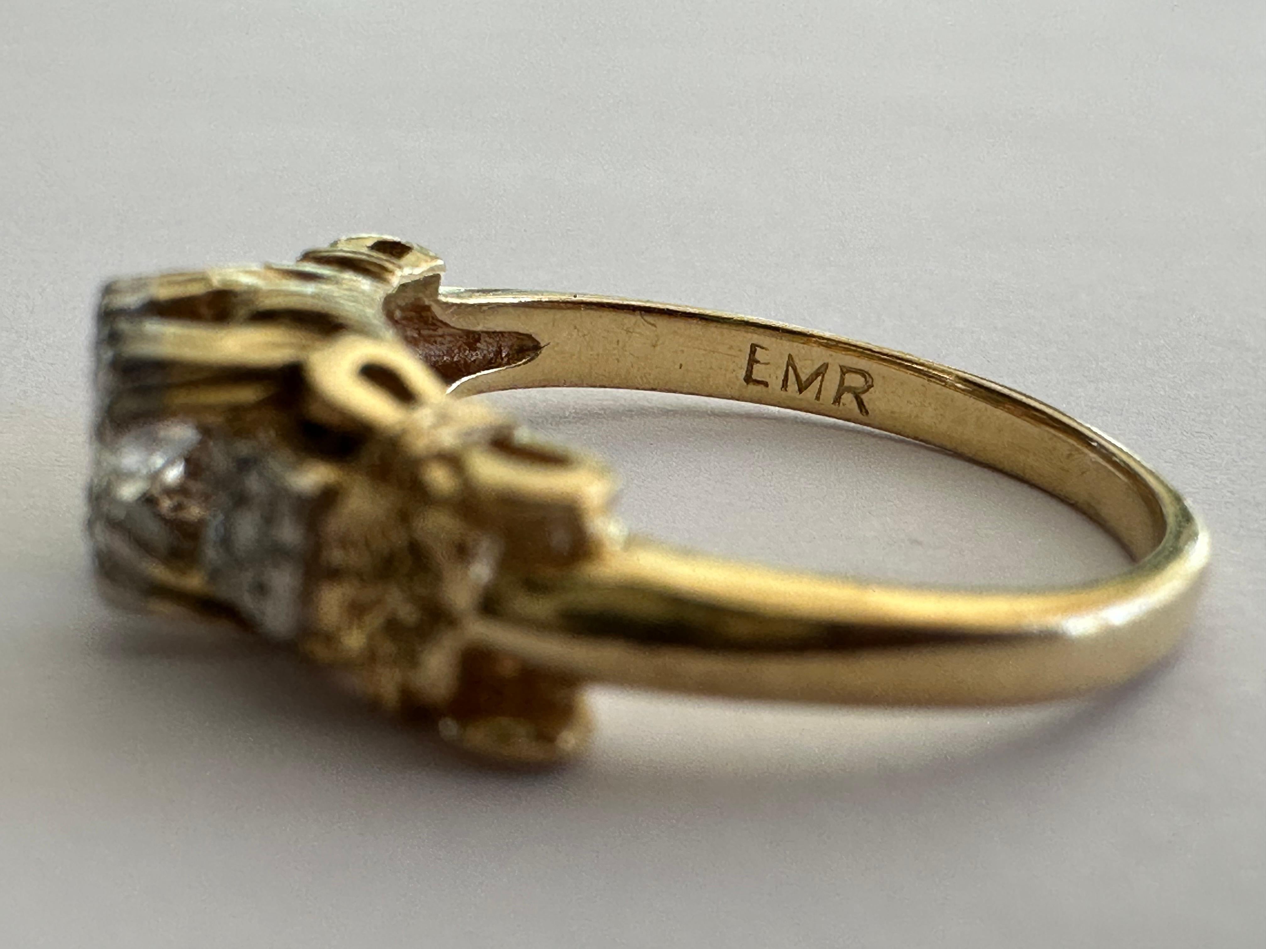Old European Cut Art Deco Two-Tone Petite Diamond Flower Ring For Sale