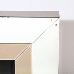 Zweifarbiger, verspiegelter Art-Déco-Kamin aus Platin und Bronze mit Kristallblumen