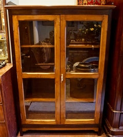 Art Deco Two Tone Solid Teak & Rosewood Showcase Cum Bookcase Cabinet