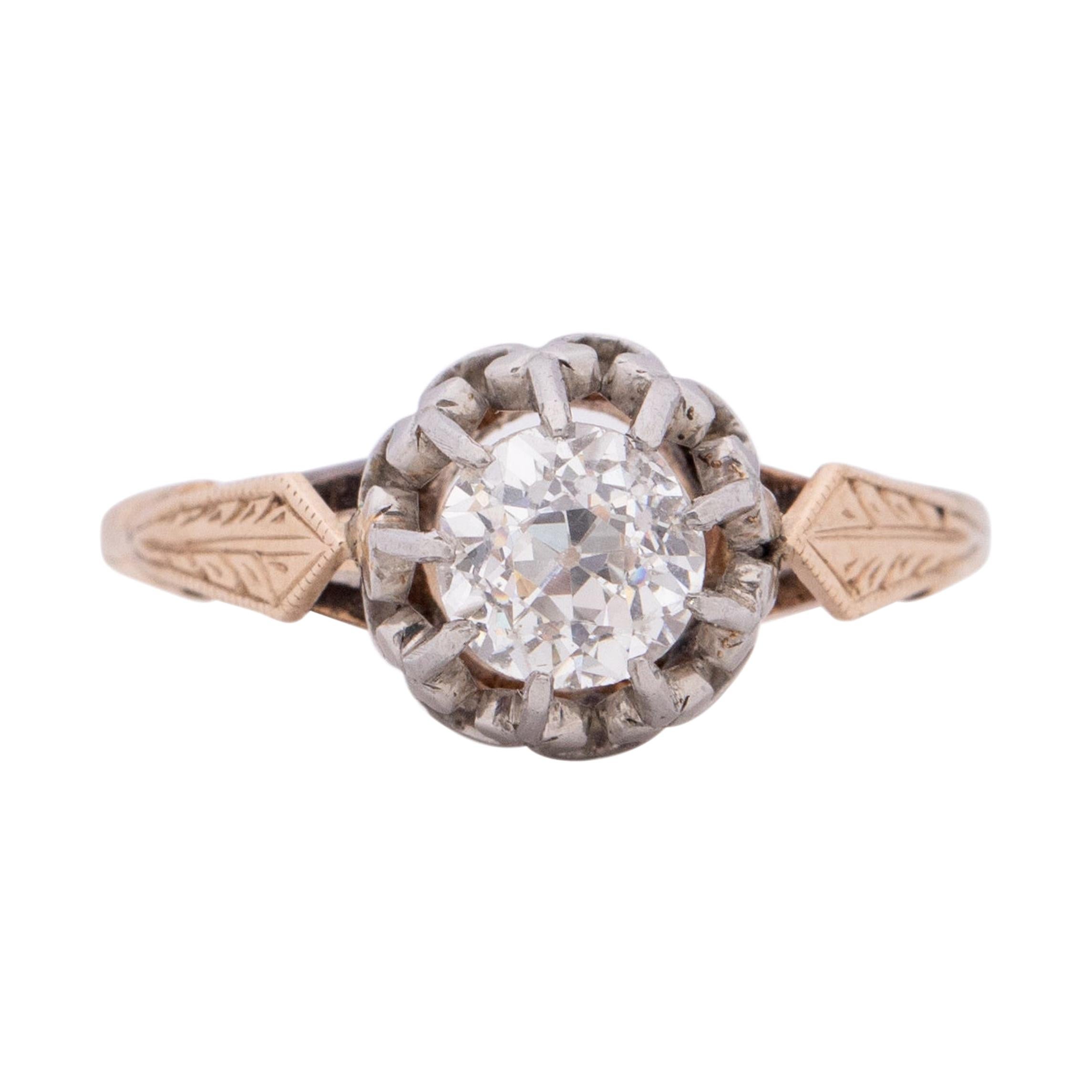 Art Deco Two Tone Vintage Old European Cut Solitaire Diamond Engagement Ring