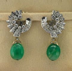 Art Deco Umberto Fontana 3.20 Ct Diamond 40.00 Ct Emerald Drop Earrings
