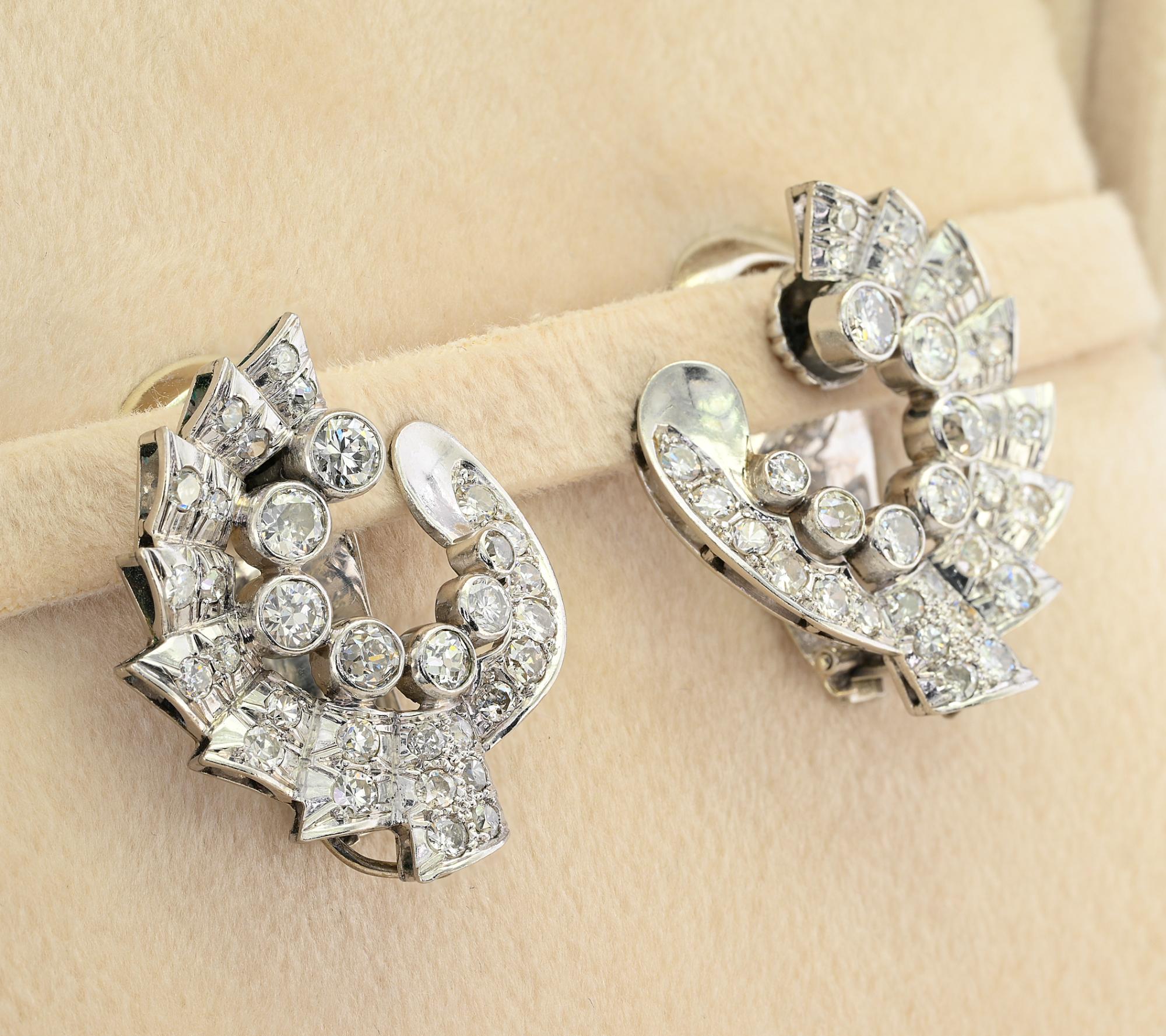 Art Deco Umberto Fontana 3.20 Ct Diamond 40.00 Ct Emerald Drop Earrings For Sale 1
