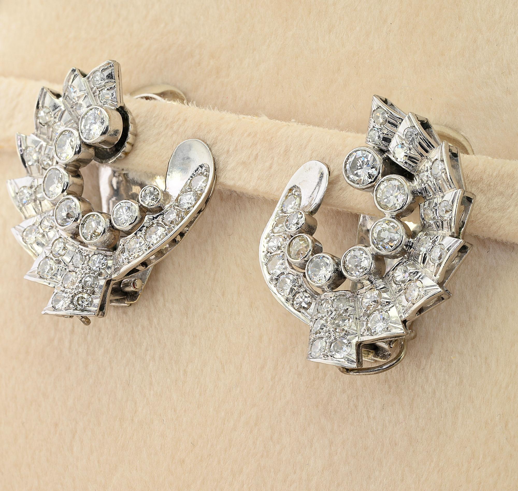 Art Deco Umberto Fontana 3.20 Ct Diamond 40.00 Ct Emerald Drop Earrings For Sale 4