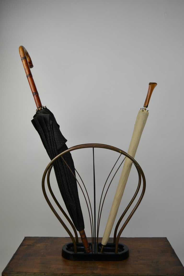 Art Deco Umbrella Stand, Copper and Enameled Cast Iron, 1920s For Sale