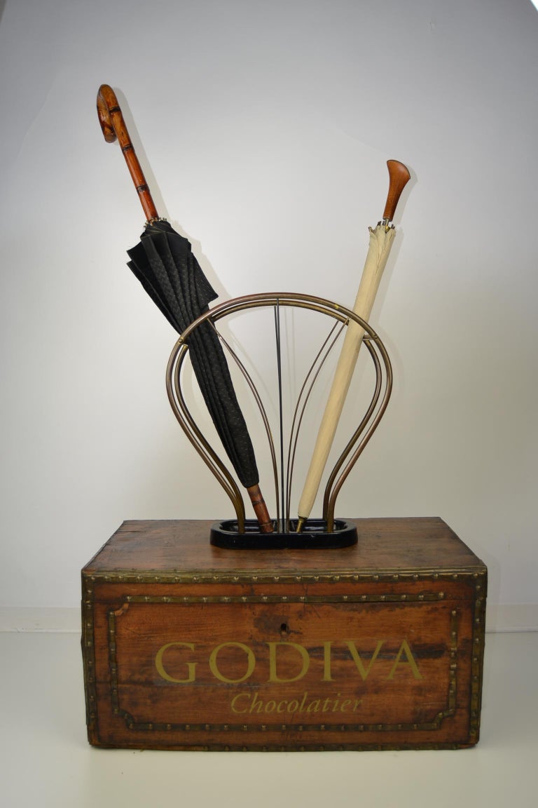 Art Deco Umbrella Stand, Copper and Enameled Cast Iron, 1920s For Sale