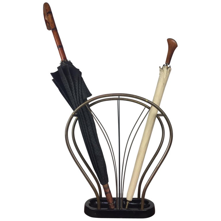 Art Deco Umbrella Stand, Copper and Enameled Cast Iron, 1920s For Sale