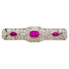 Art Deco Unheated Burmese Ruby and Diamond Brooch