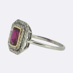 Art Deco Unheated Ruby and Diamond Cluster Ring
