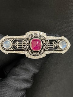 Art Deco Unheated Ruby and Moonstone Brooch