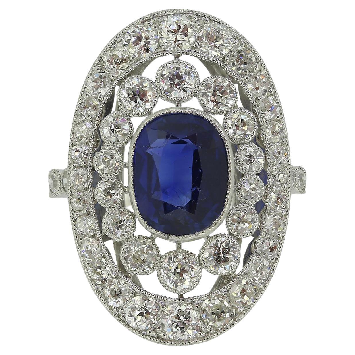 Art Deco Unheated Sapphire and Diamond Ring