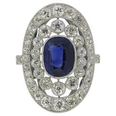 Art Deco Unheated Sapphire and Diamond Ring