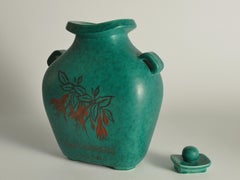 Art Deco Unique Green Lidded Vase by Wilhelm Kåge, Gustavsberg, 1956
