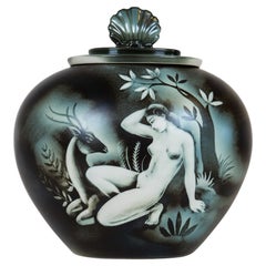 Art Deco Unique Lidded Urn Flambé Gunnar Nylund Rörstrand, Sweden