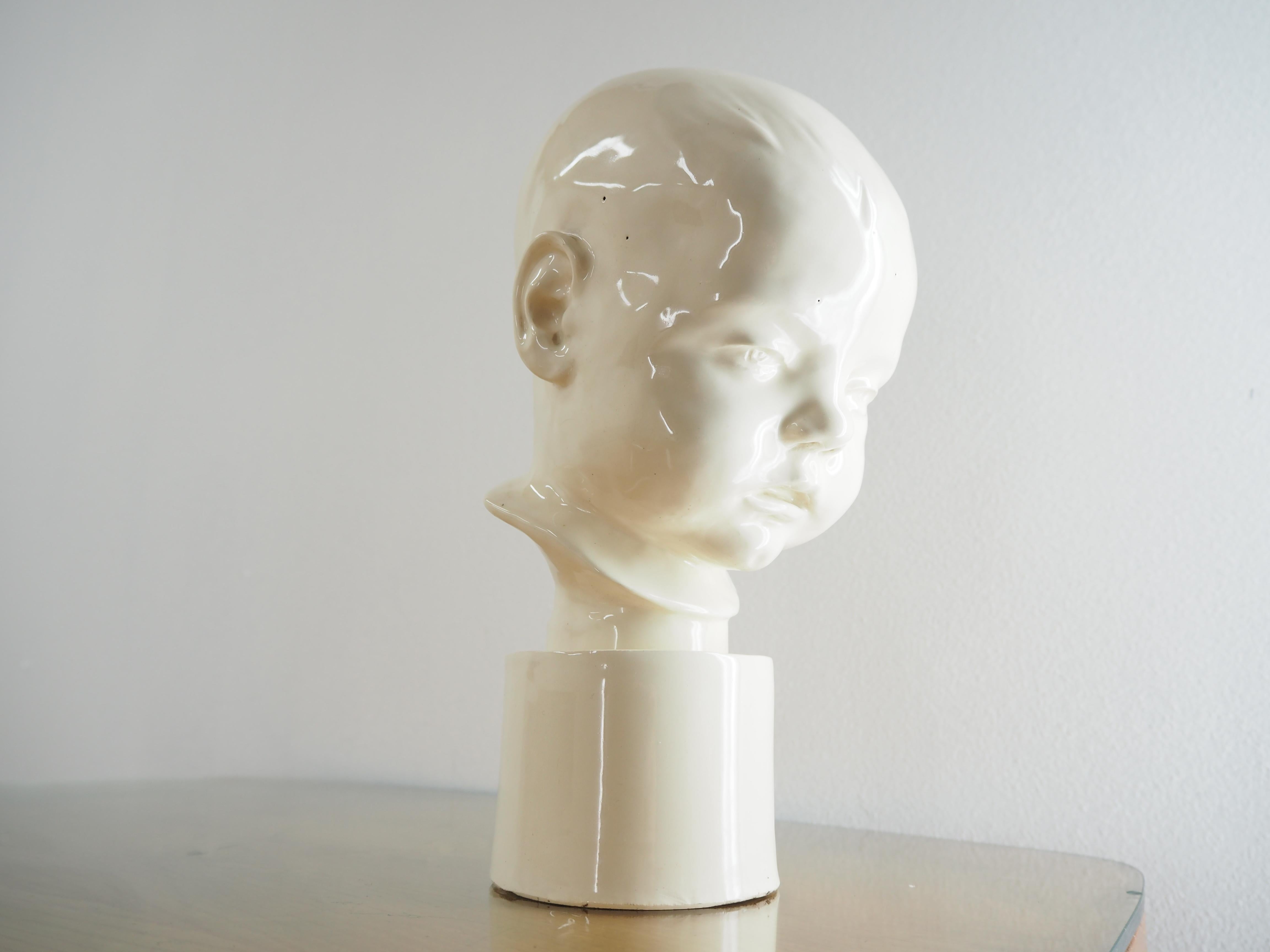 European Art Deco Unique Porcelain Bust of Child, 1930s