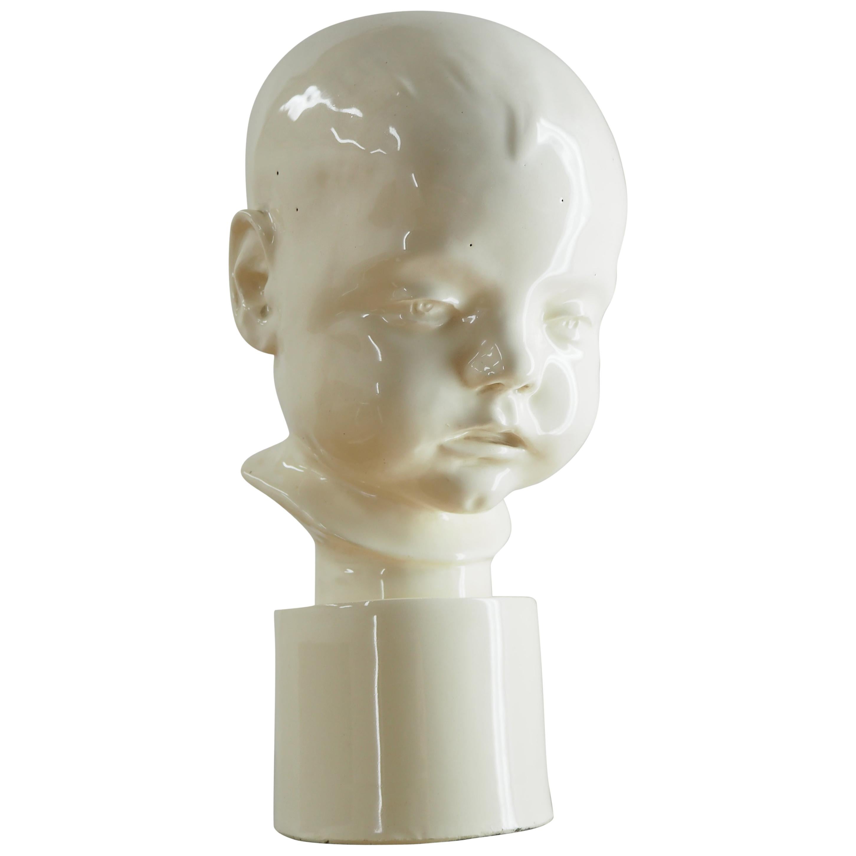 Art Deco Unique Porcelain Bust of Child, 1930s