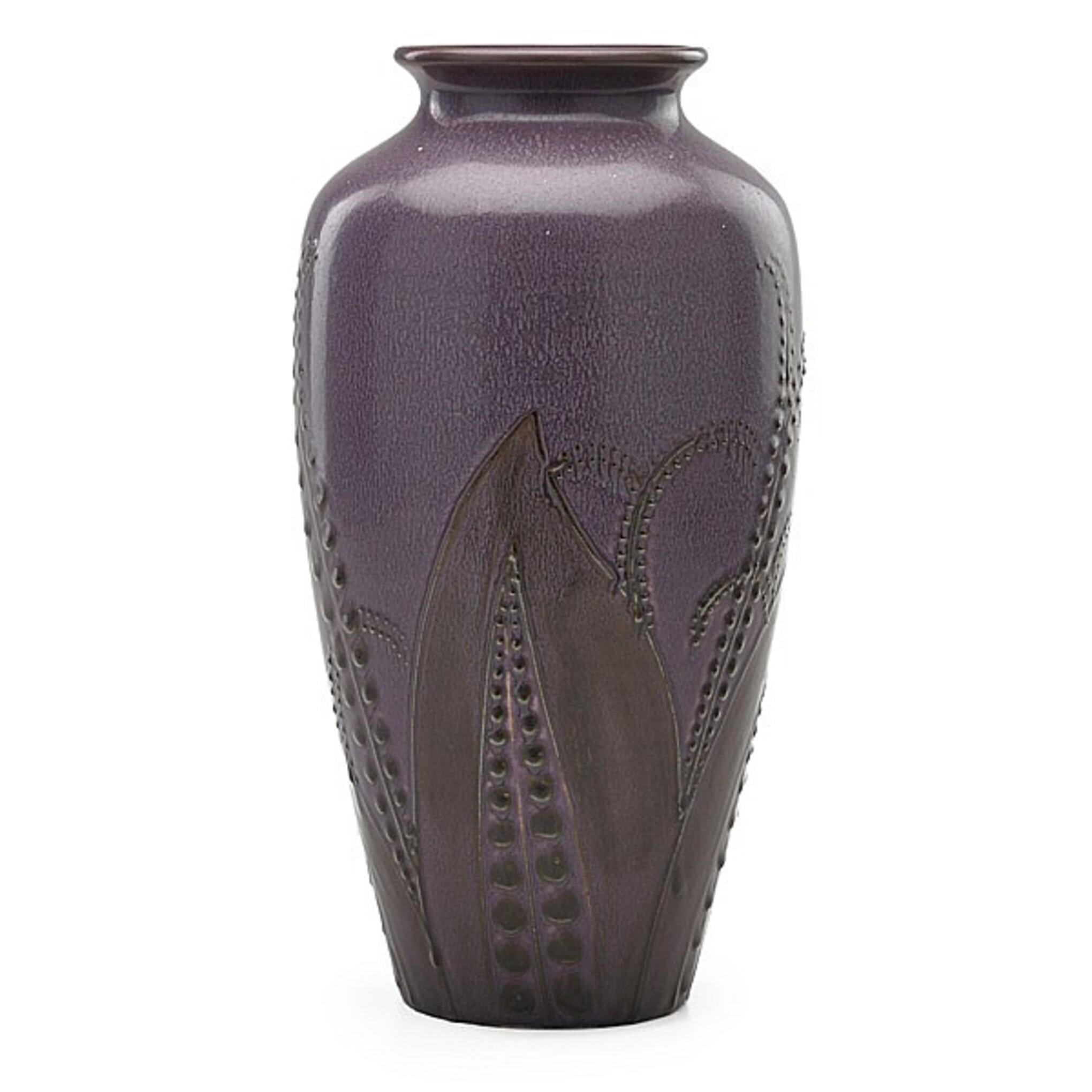 American Art Deco Unique Vase with relief foliage deco 1927 by Hentschel for Rookwood 