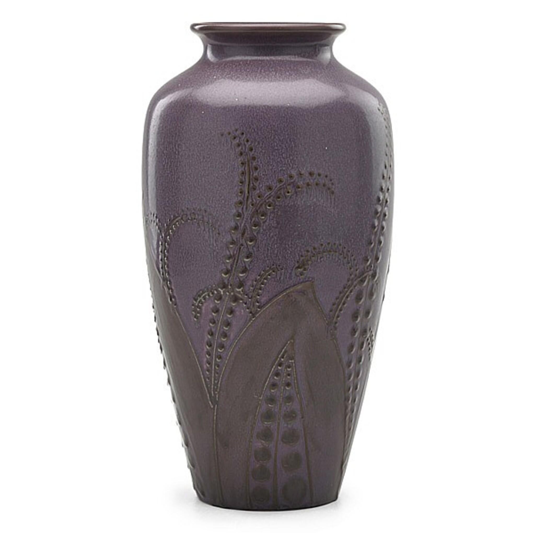 Glazed Art Deco Unique Vase with relief foliage deco 1927 by Hentschel for Rookwood 