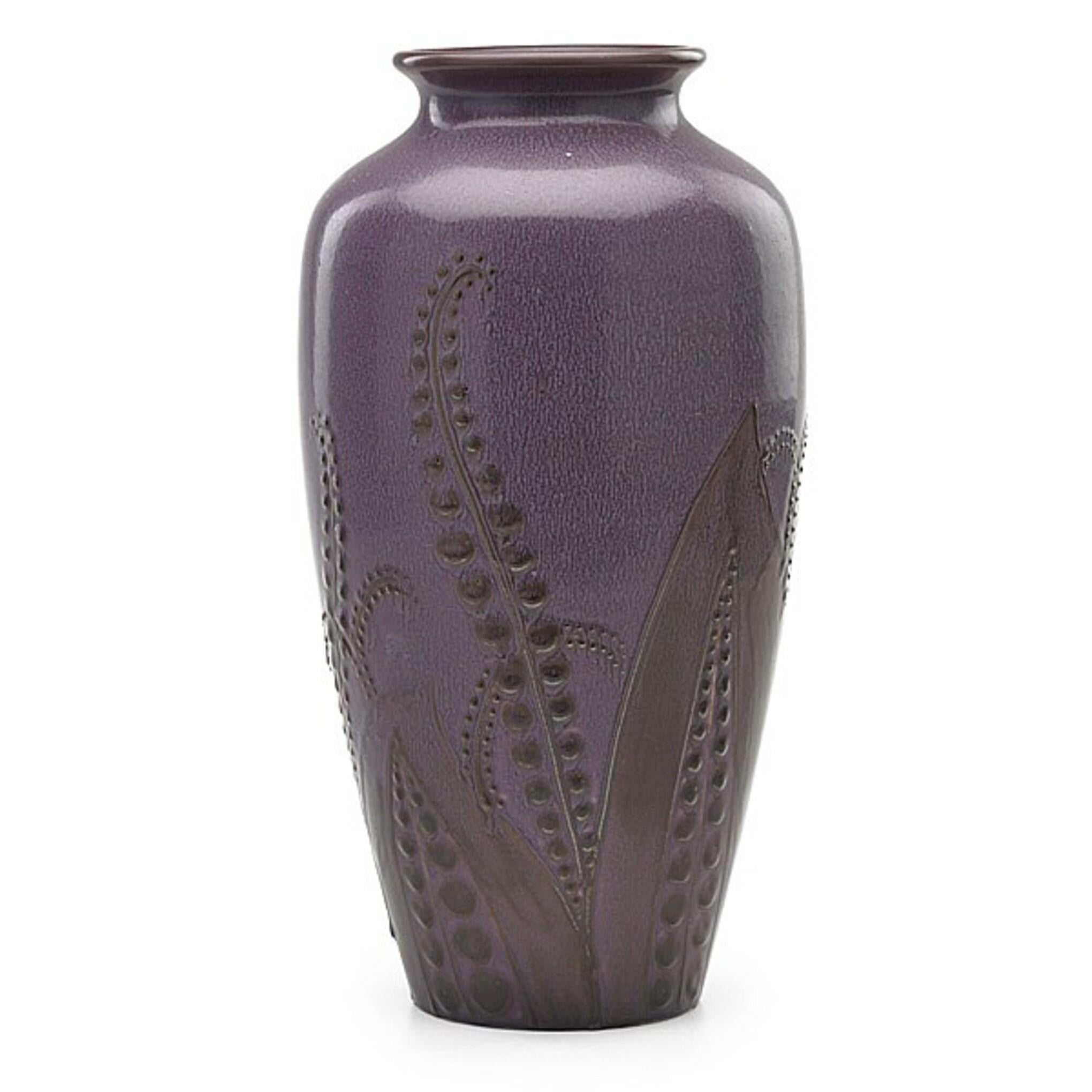 Early 20th Century Art Deco Unique Vase with relief foliage deco 1927 by Hentschel for Rookwood 