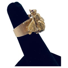 14K Yellow Gold Art Deco Convertible Fly Ring & Pin with Ruby Eyes