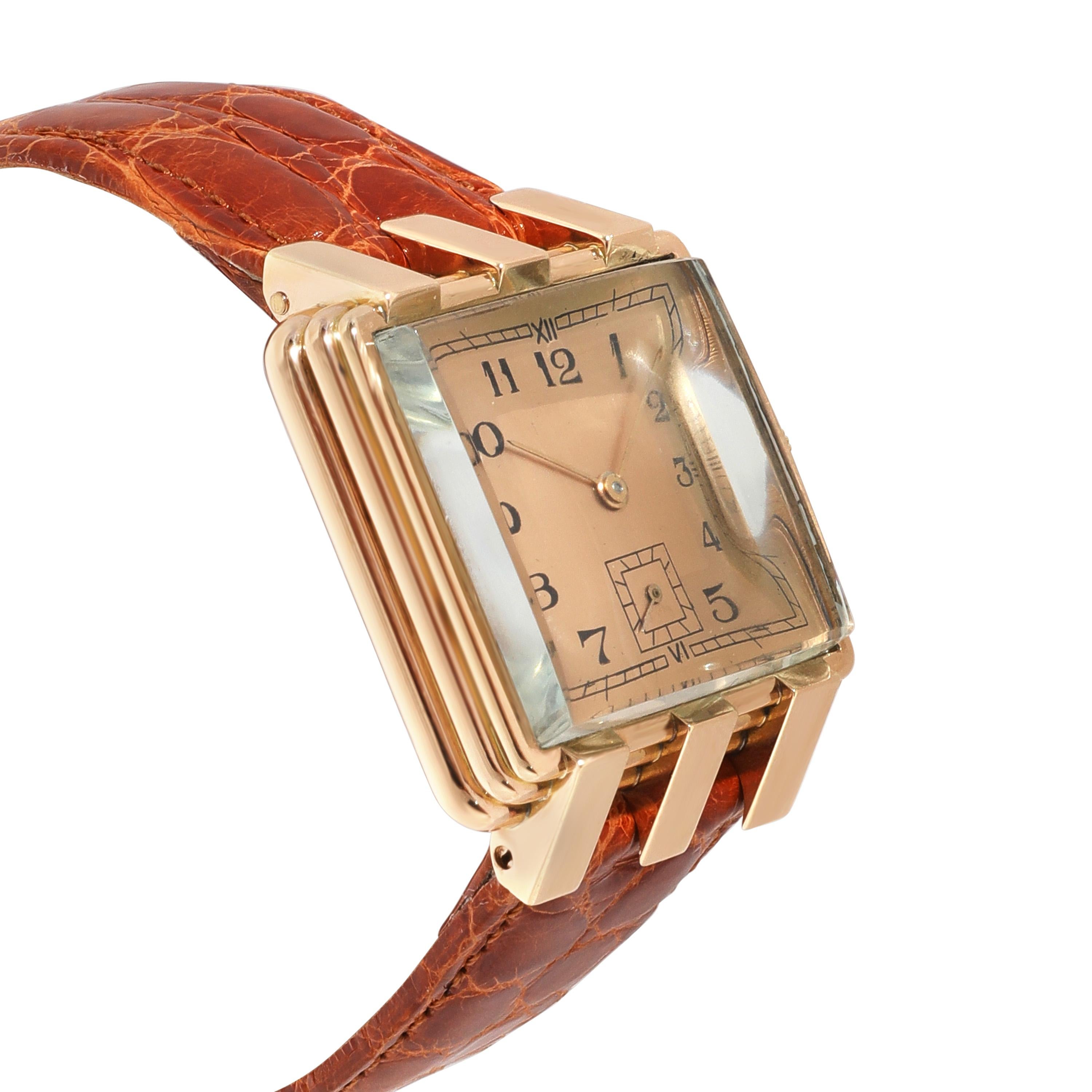 Art Deco Unisex Watch with Rolex Movement & Crown in 18k Rose Gold In Excellent Condition For Sale In New York, NY