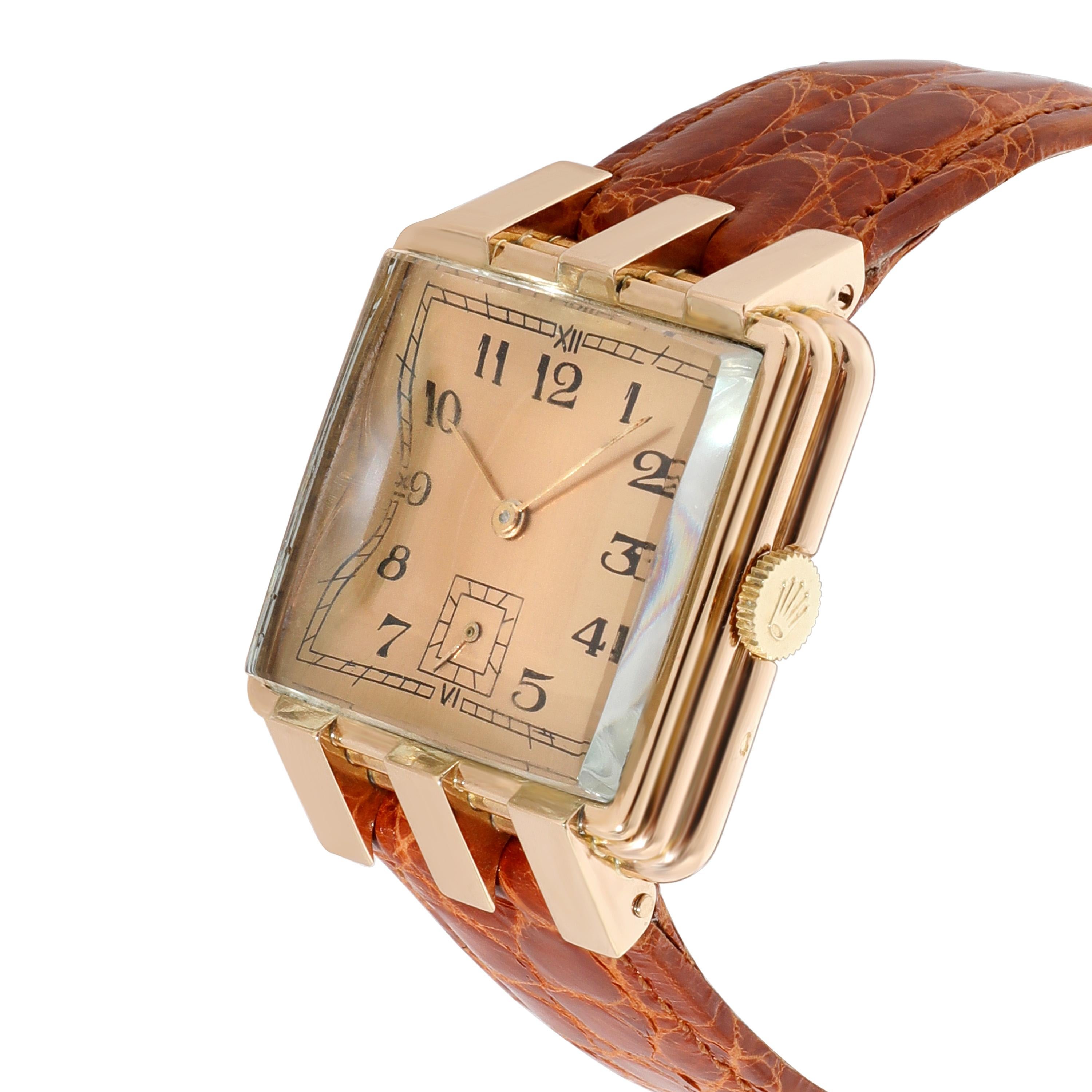 Art Deco Unisex Watch with Rolex Movement & Crown in 18k Rose Gold For Sale 1