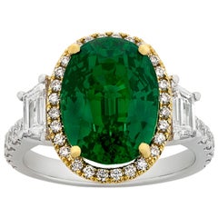 Art Deco Untreated Tsavorite Garnet Ring, 7.88 Carat