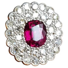 Art-Deco Untreated, Unheated 2.10 carats Ruby and Diamond Cluster Ring