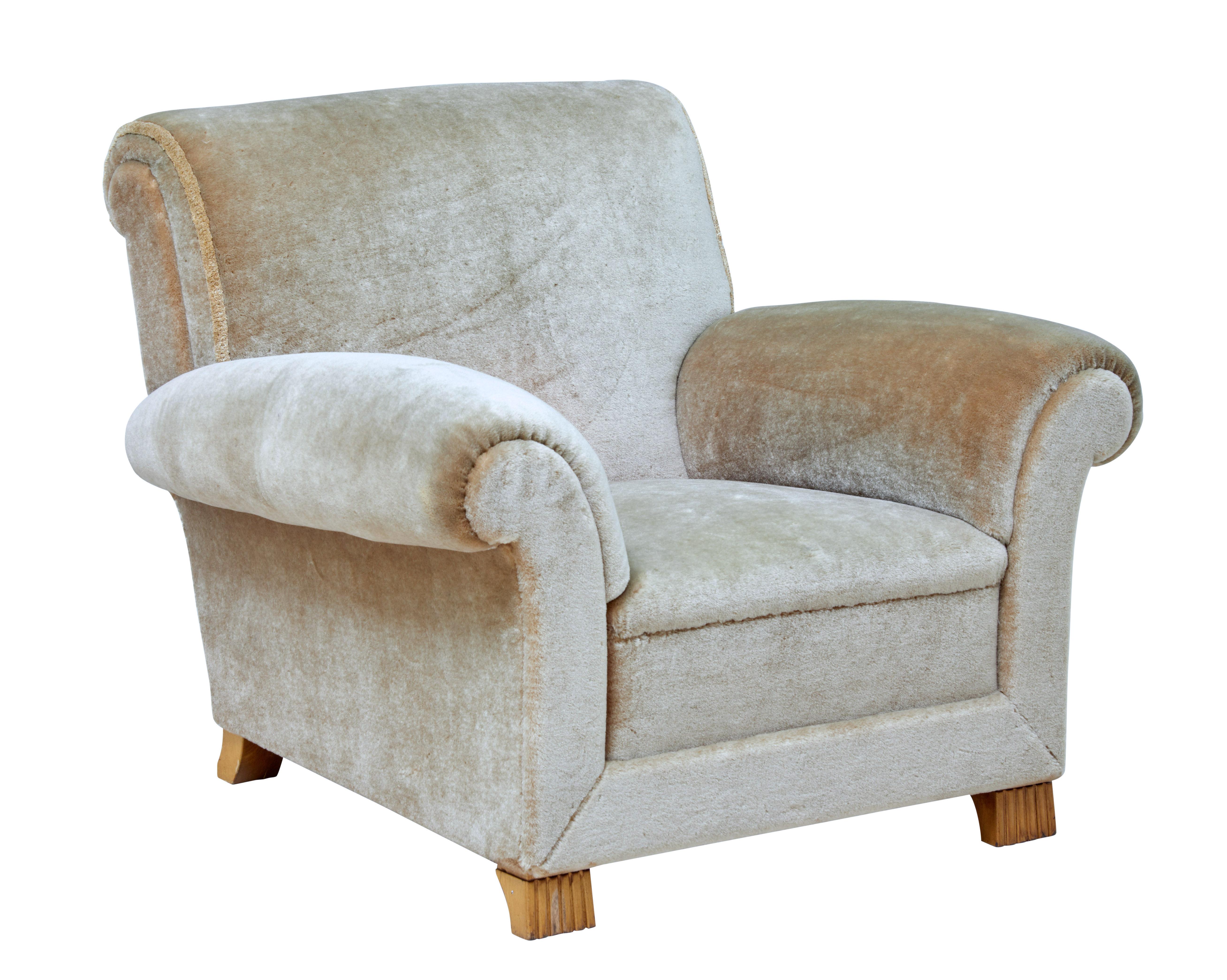 Fabric Art Deco Upholstered Armchair and Sofa