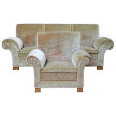 Art Deco Upholstered Armchair and Sofa