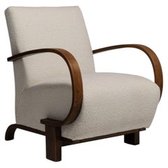 Art Deco Upholstered Armchair, Wood & Fabric, Czechia, 1930-1939