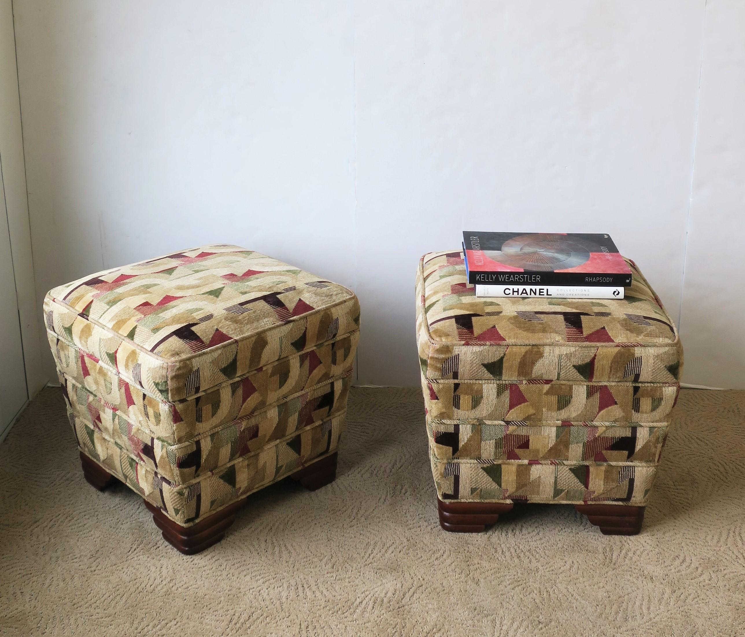 Art Deco Upholstered Stools or Benches, Pair 3