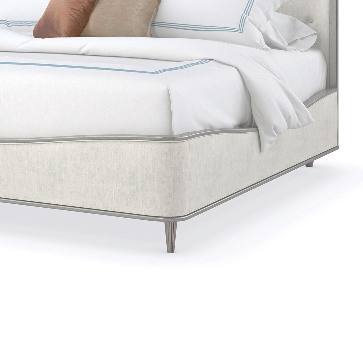 Asian Art Deco Upholstered Queen Bed