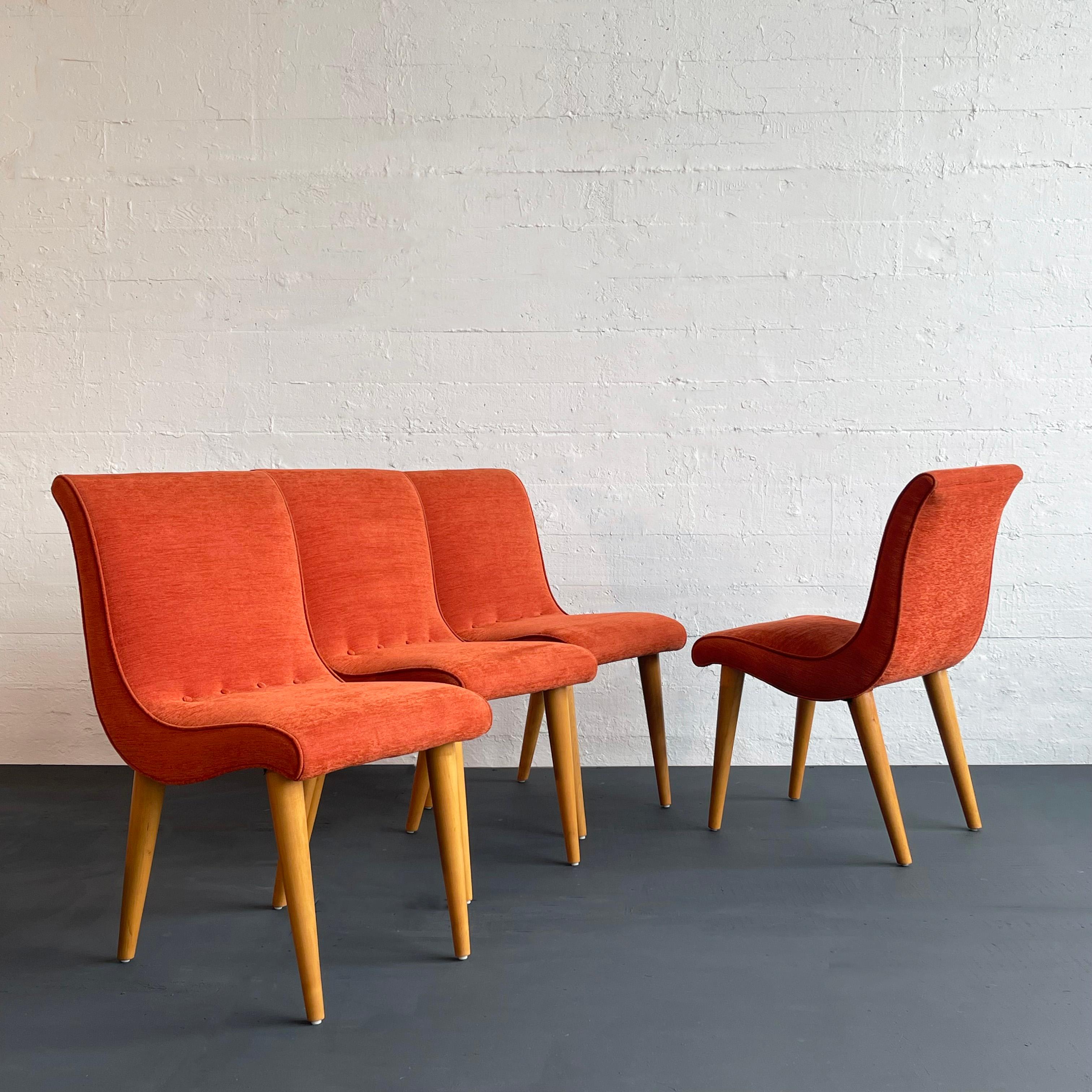 American Art Deco Upholstered Scoop Dining Chairs By Russel Wright For Conant Ball For Sale